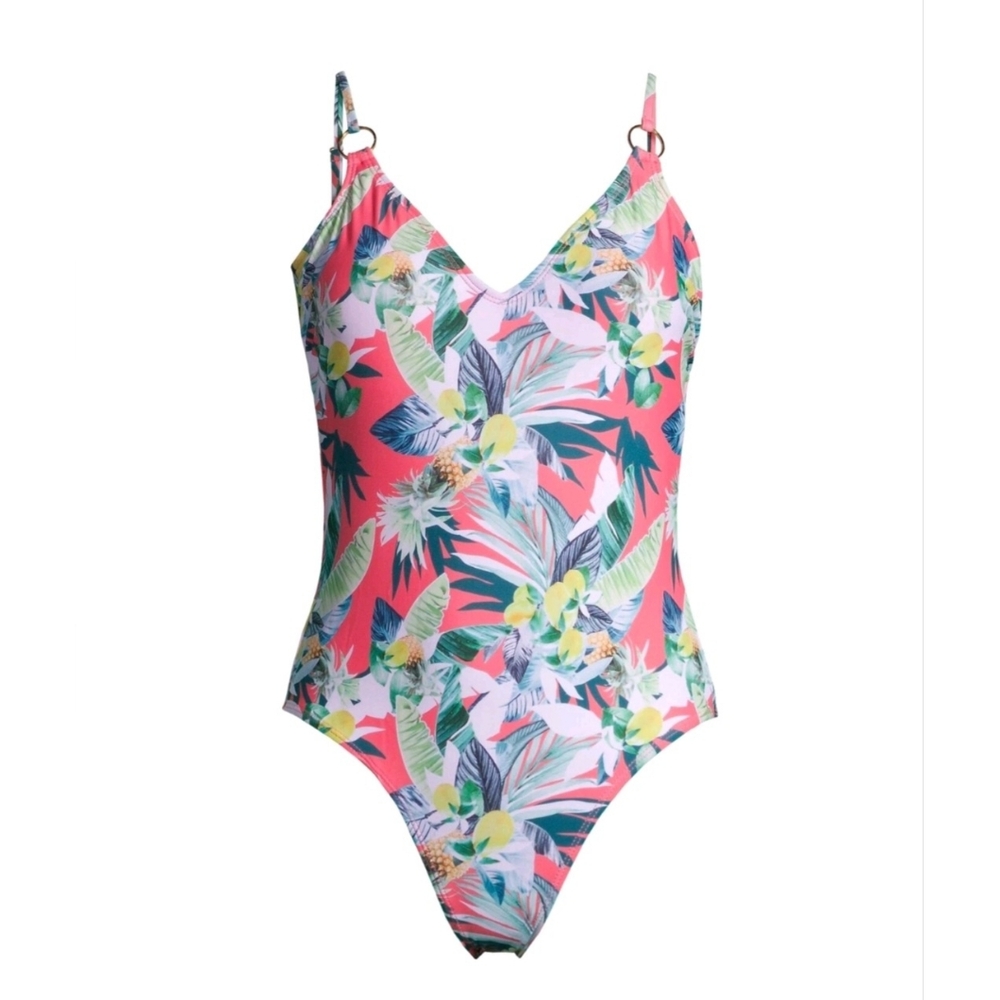 Vigoss XL One Piece Swimsuit Ring Detail Strappy Coral Tropical